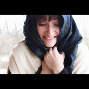 Blue and green winter scarf